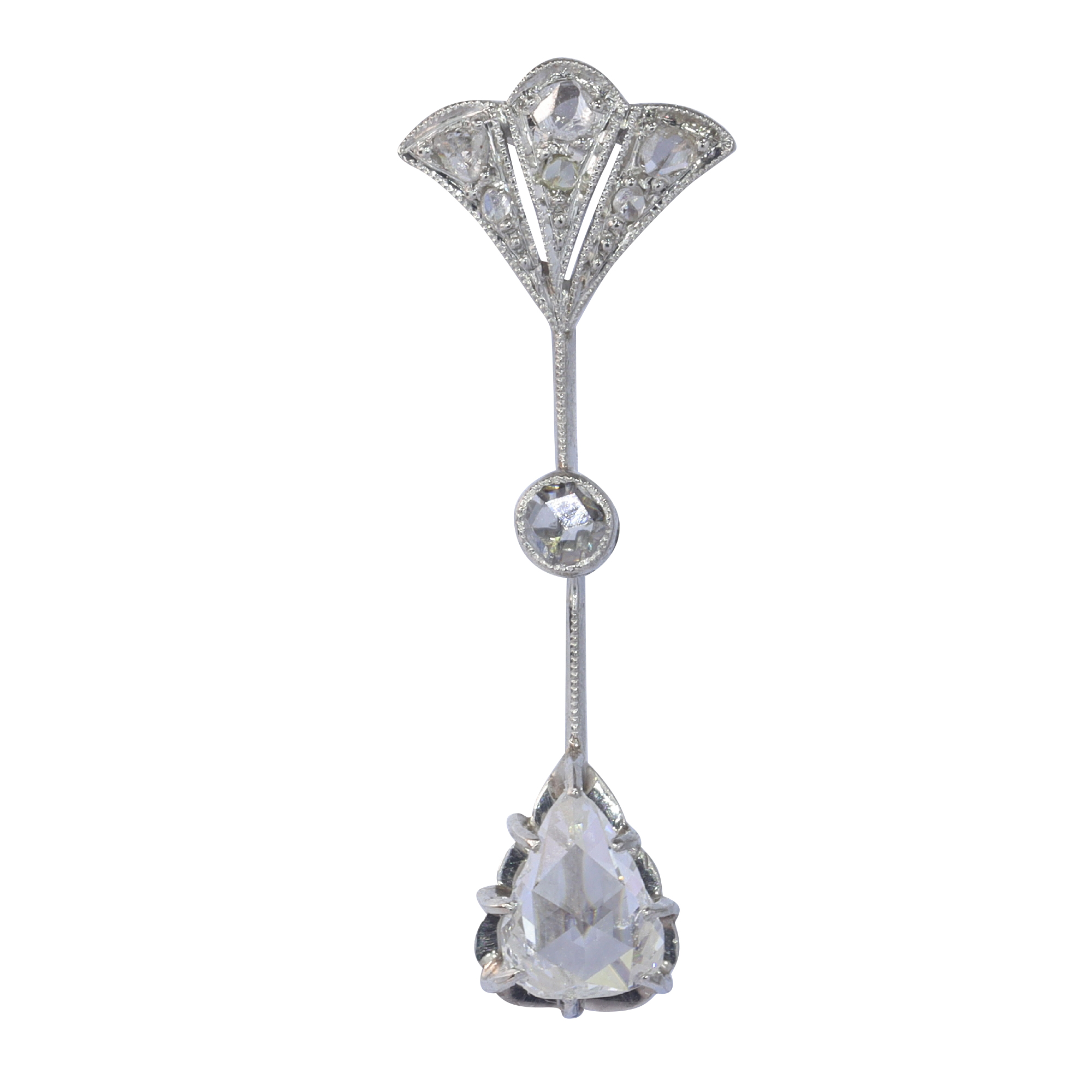 Vintage 1920 s Art Deco diamond pendant with large rose cut diamond pear shape